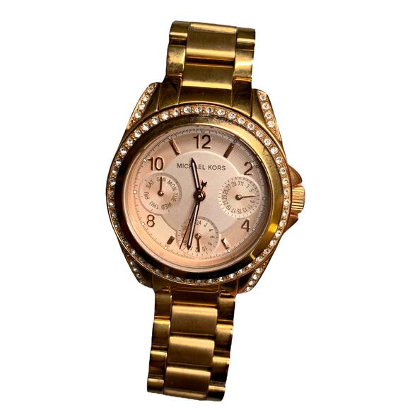Michael Kors Blair Gold Tone Rhinestone Bezel Analog Wristwatch needs battery main image 6